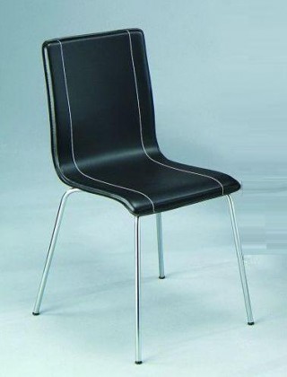 Metal Tube Legs Synthetic Leather Bentwood Dining Chair w/ Line Decoration